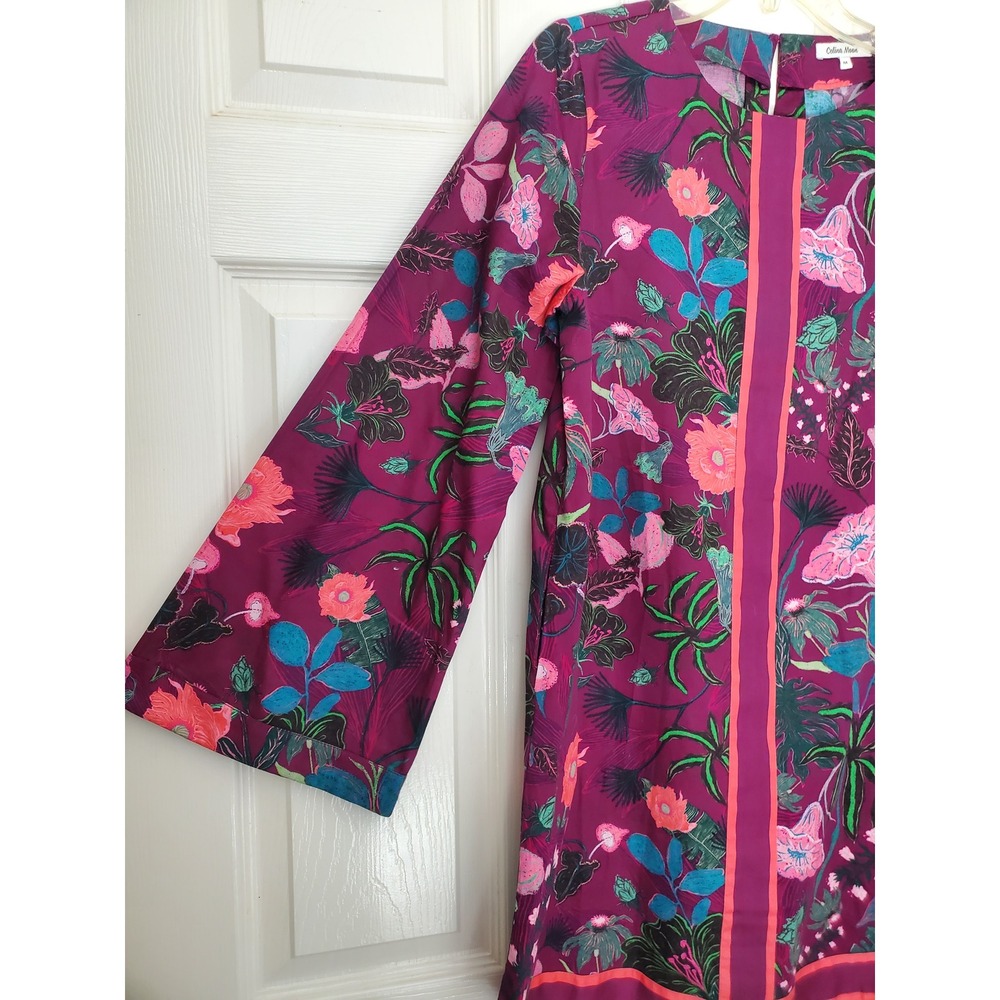 Celina Moon Calla Mini Dress Floral Purple Pink Cotton Long Sleeve Pockets M